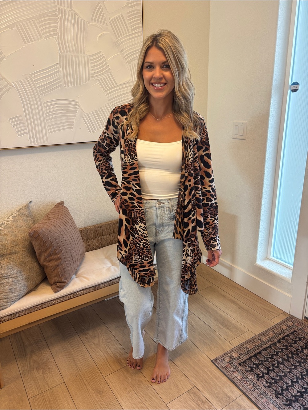 Peter Nygard Leopard Print Open Wrap Jacket in Brown and Black